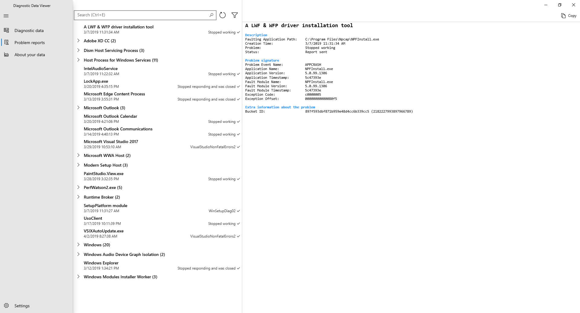 Starting with Windows 1809 and higher and Windows 11, you can review Windows Error Reporting diagnostic data in the Diagnostic Data Viewer.