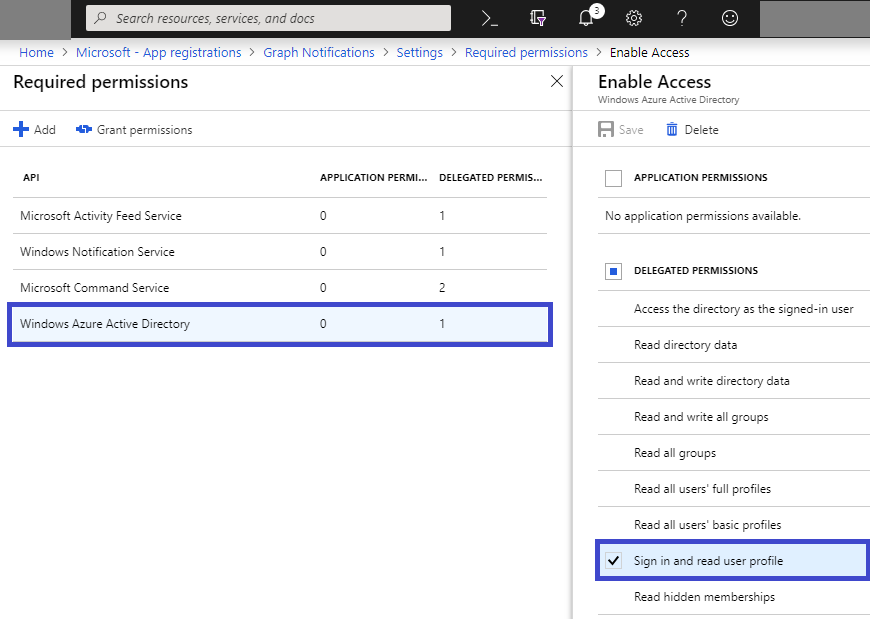 Required Permissions – AAD User Profile