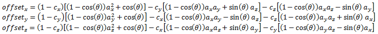 Values of the four-by-four 3D rotate transformation matrix