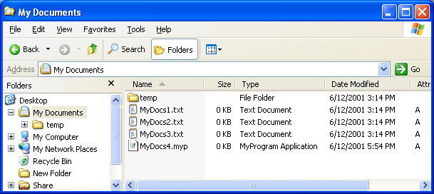 screen shot of windows explorer in details view