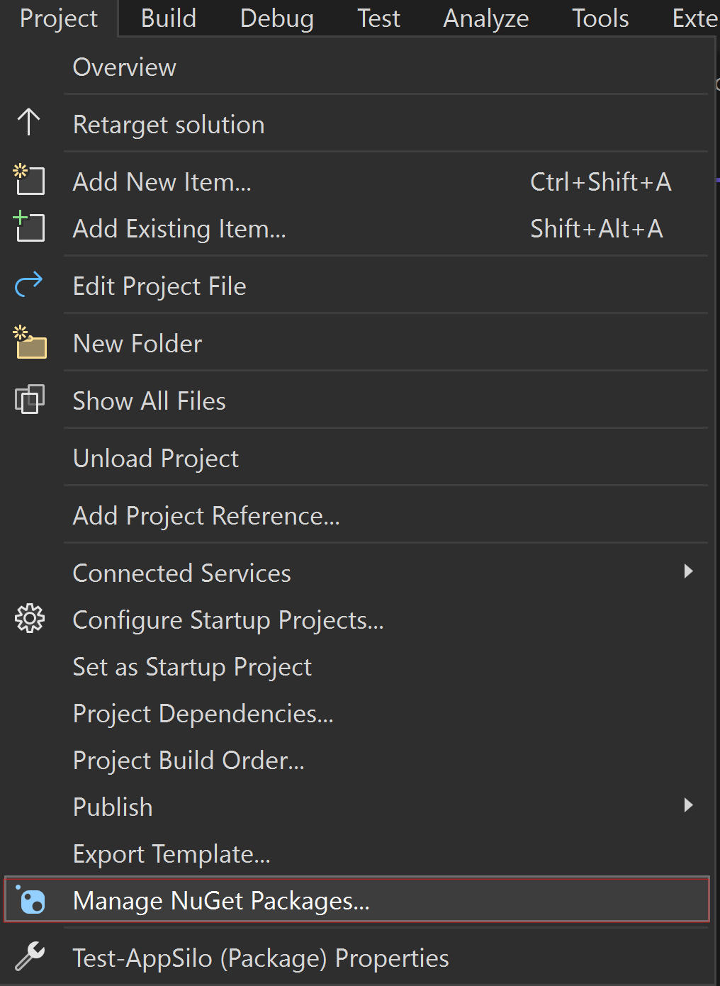 A screenshot showing the manage NuGet packages screen in Visual Studio