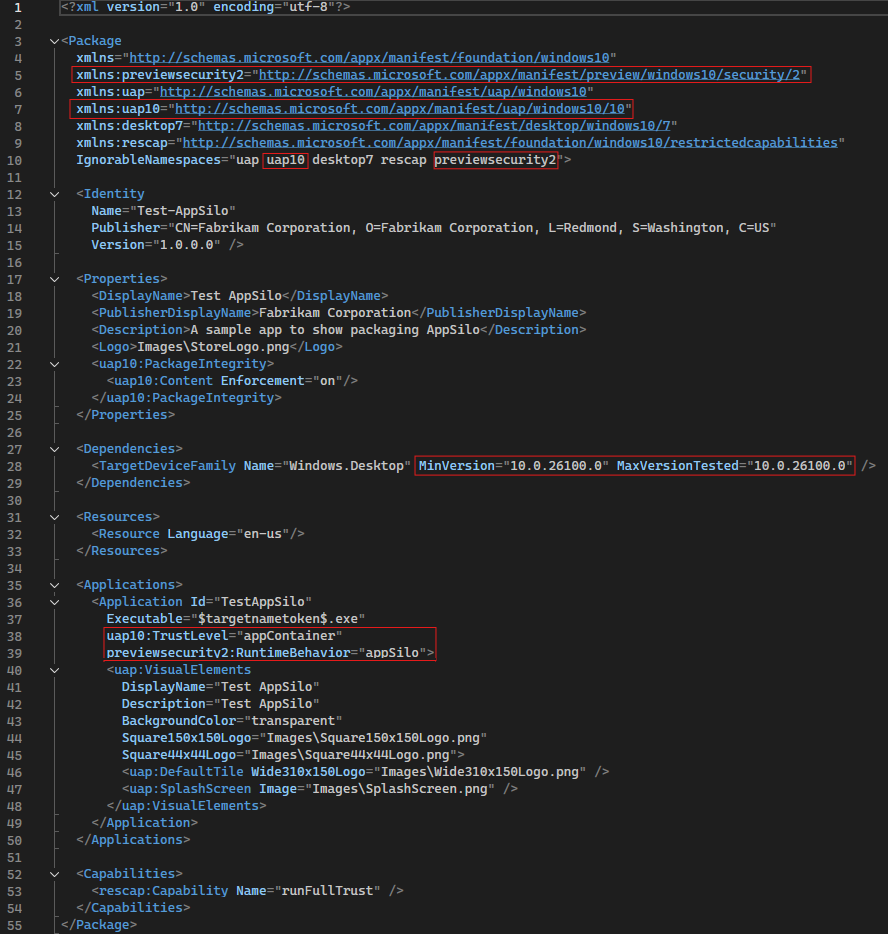 A screenshot showing the packaging app config in Visual Studio