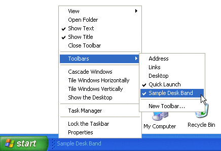 Screenshot that shows a sample desk band.