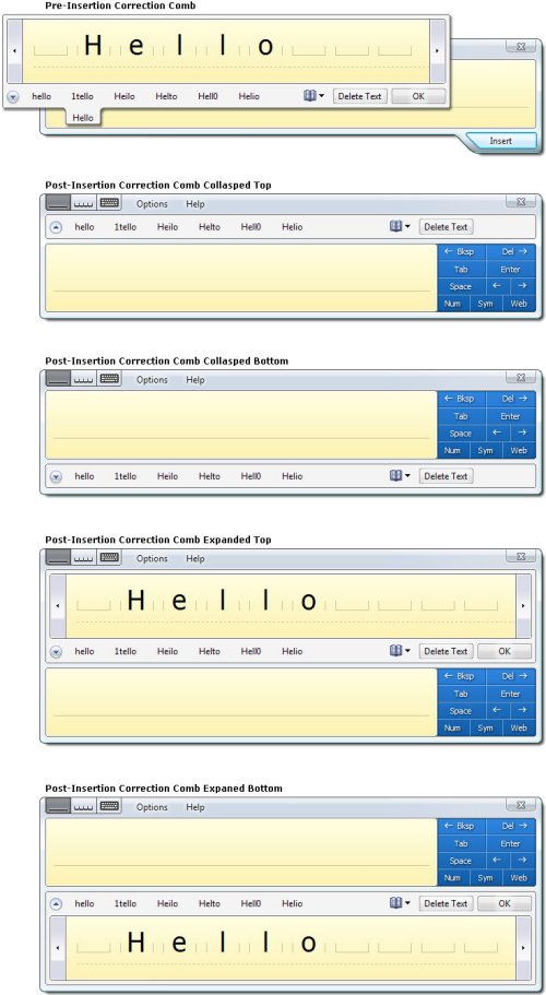 correction comb, pre, and post insert input panel