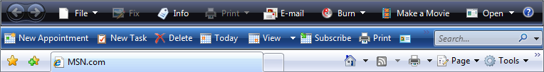 screen shot of menu bar, toolbar and favorites bar 