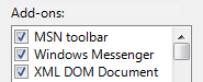 screen shot of check-box list with add-ons label 