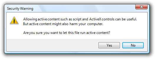 screen shot of security warning dialog box title 