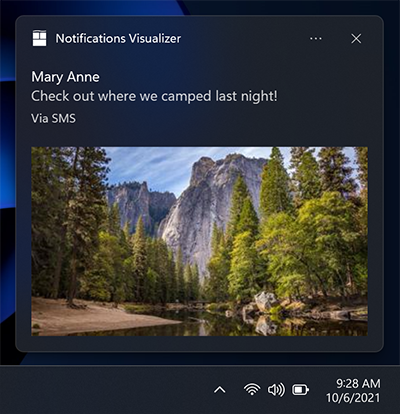 A screenshot of an app notification with overridden attribution text.