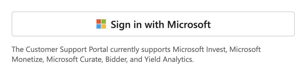 Screenshot of Sign in Button on the Microsoft Advertising Customer Support Portal