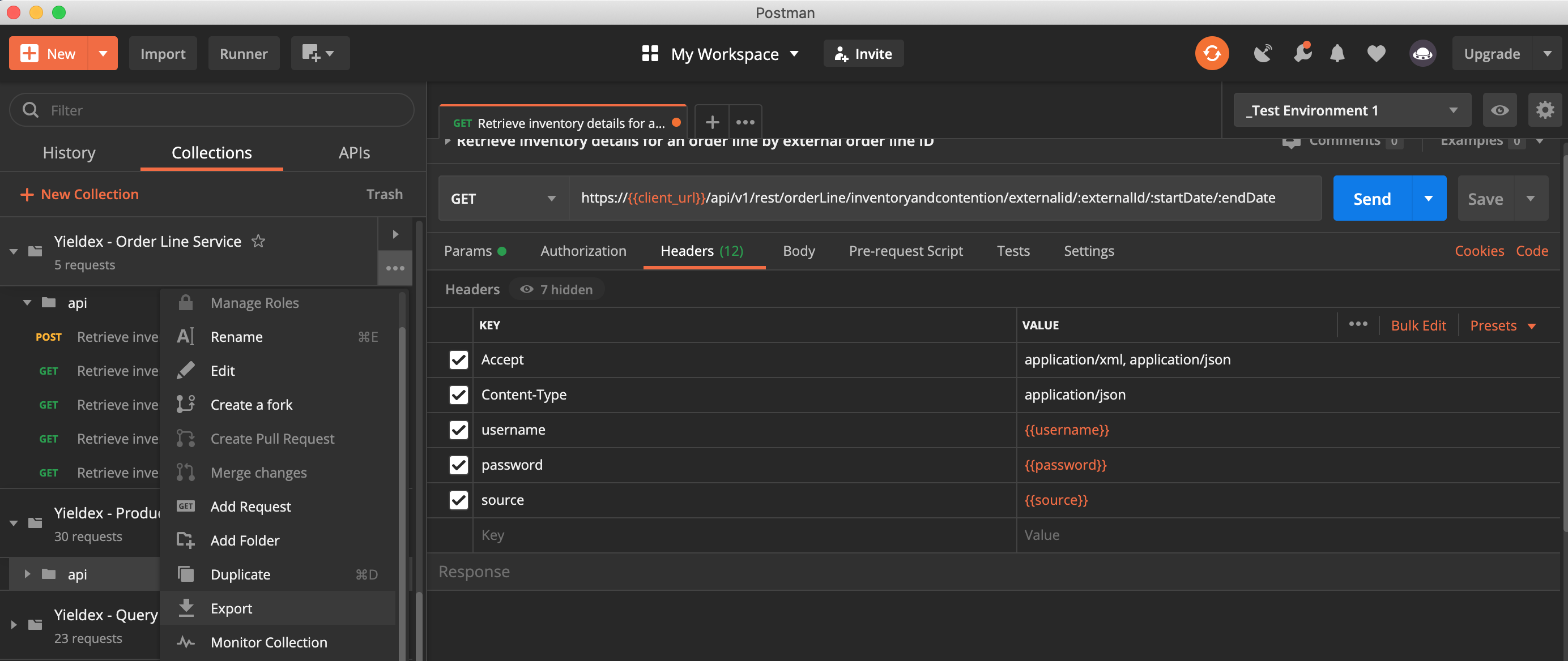 A screenshot that shows how to export a call on Postman.