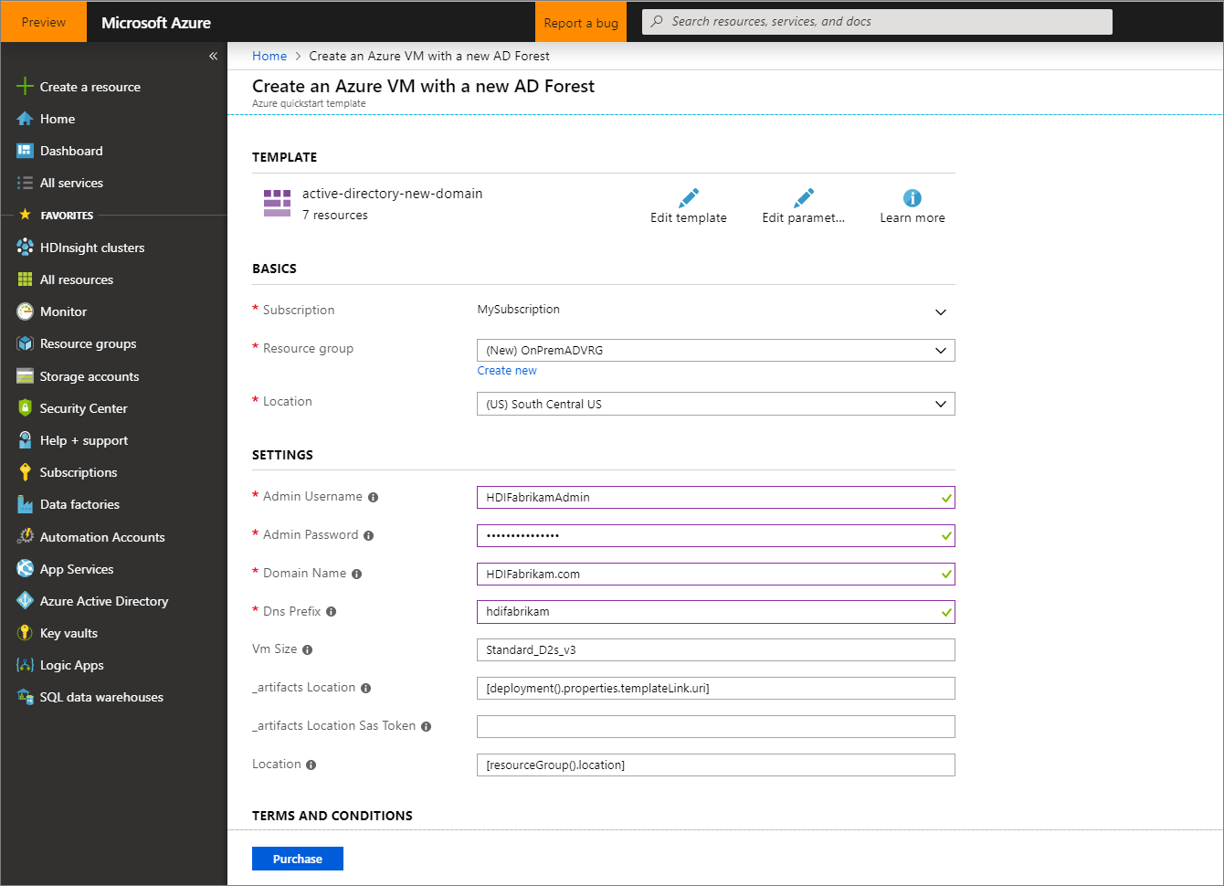 Plantilla para Crear una máquina virtual de Azure con un nuevo bosque de Microsoft Entra.