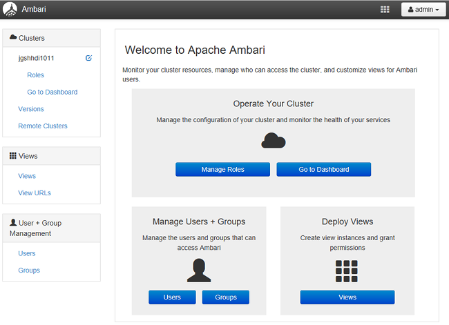 Interfaz de usuario de administración de Apache Ambari para HDInsight con Enterprise Security Package.