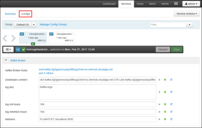 Configuración de servicios de Apache Ambari.