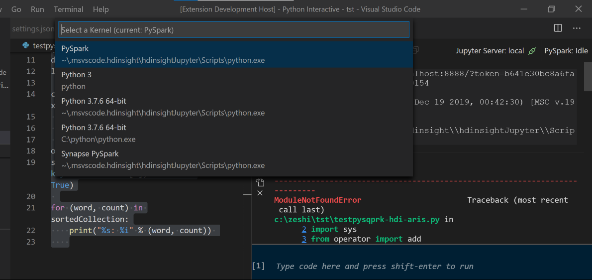 ventana interactiva de python de pyspark.