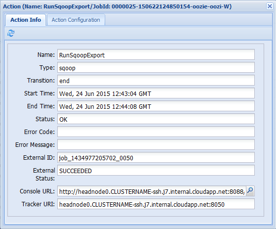 Información de la acción de trabajo de HDInsight oozie.