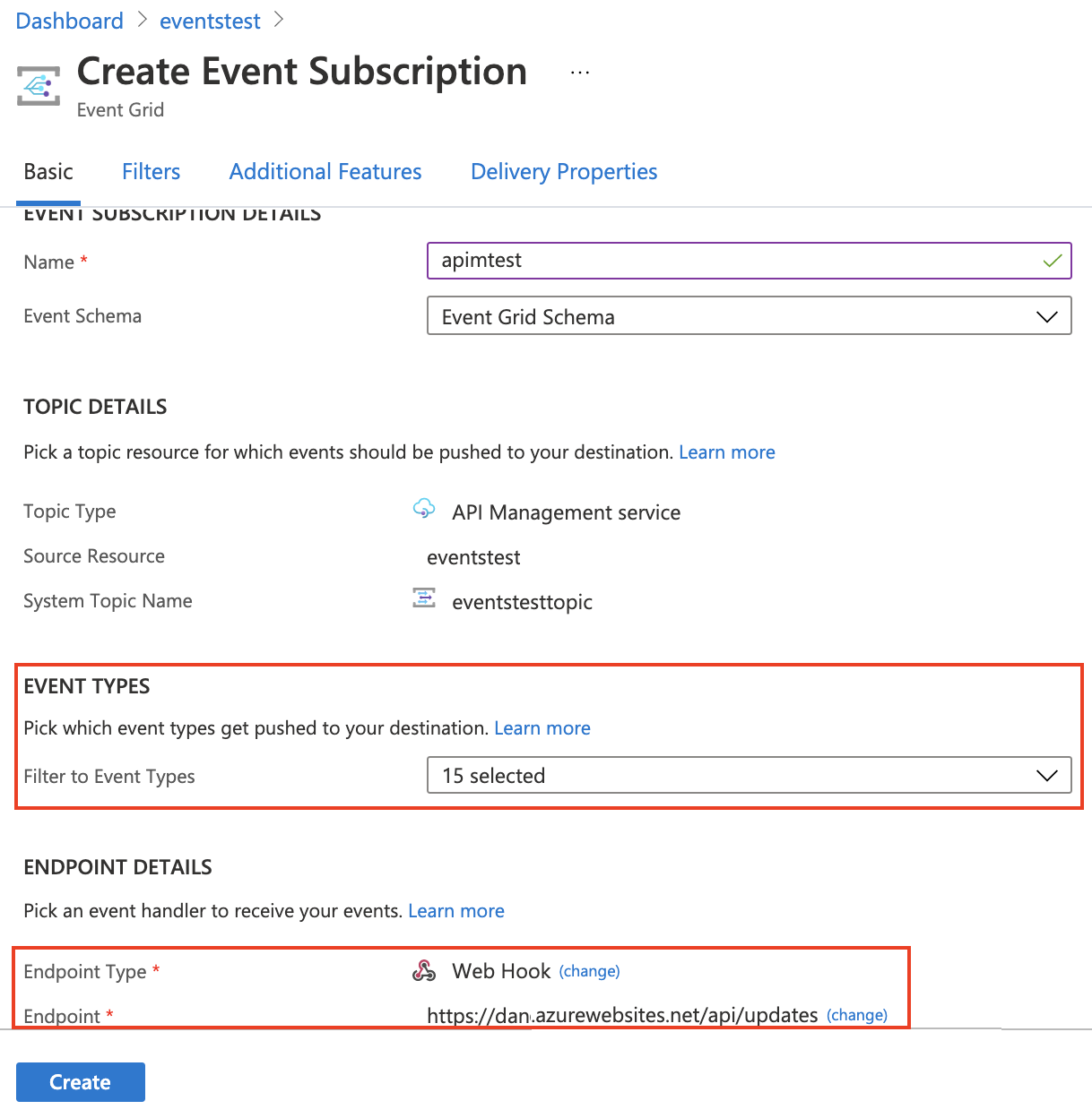 Creación de una suscripción a eventos en Azure Portal