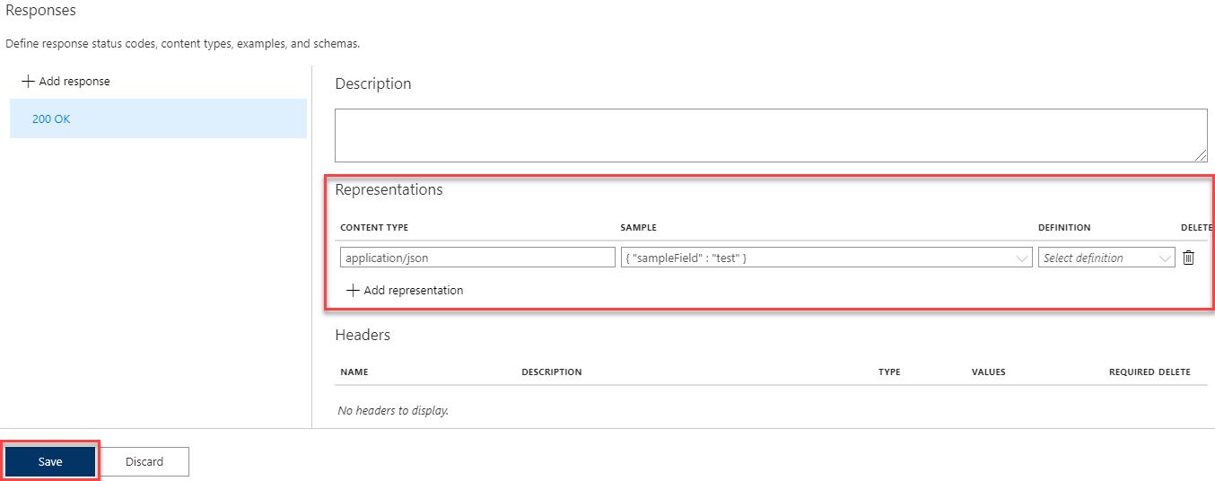 Adición de representación a la operación de la API