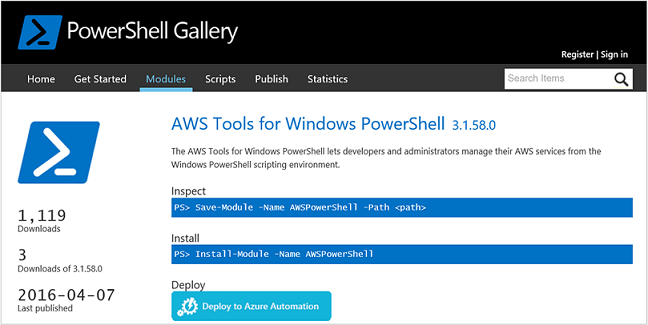 Importación del módulo AWS de PS