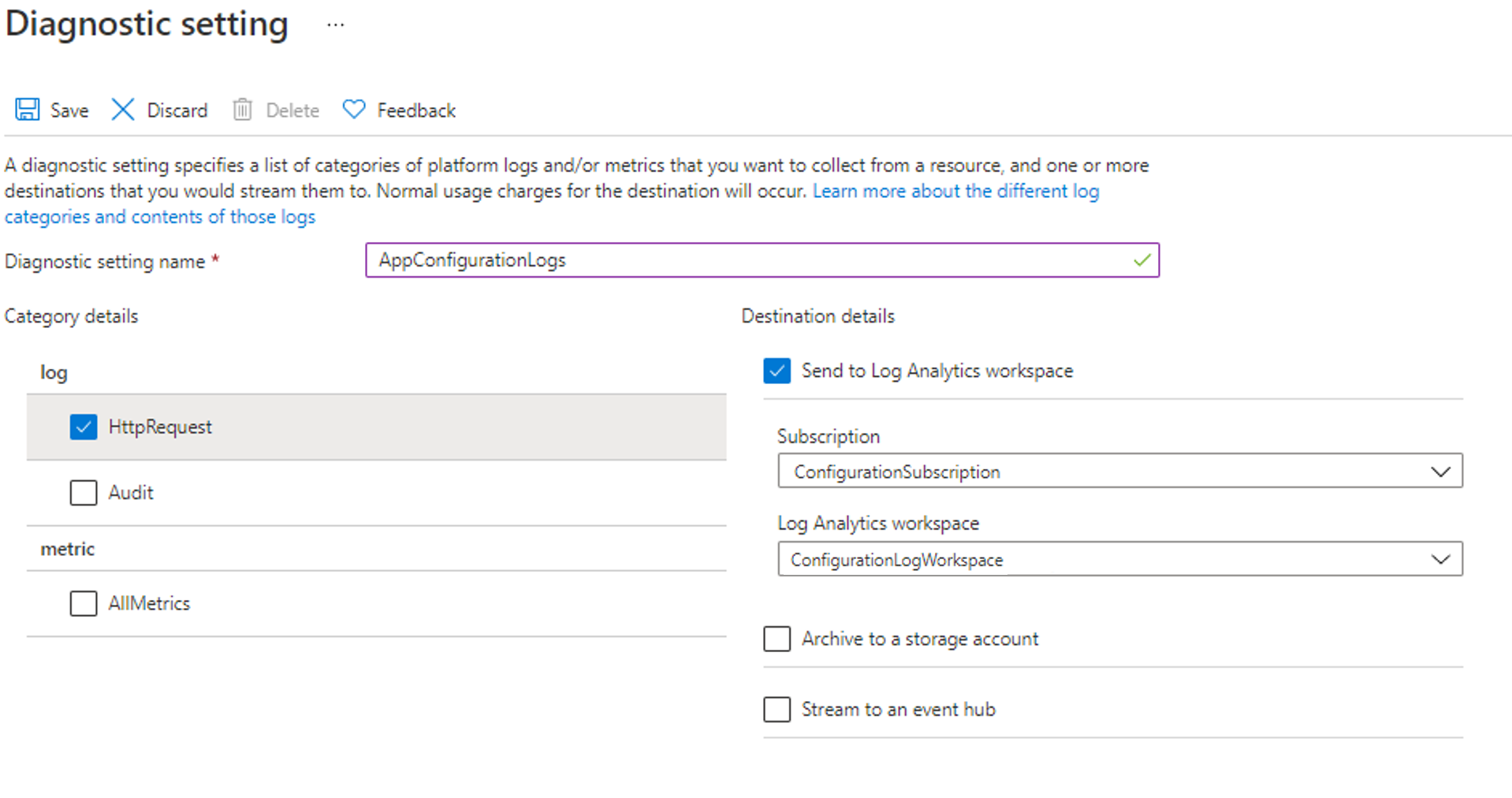 Detalles de la configuración de diagnóstico