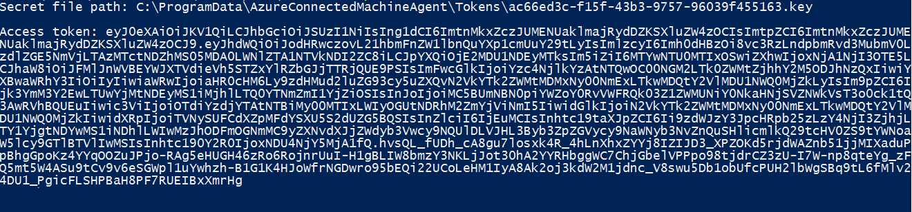 Una recuperación correcta del token de acceso mediante PowerShell.