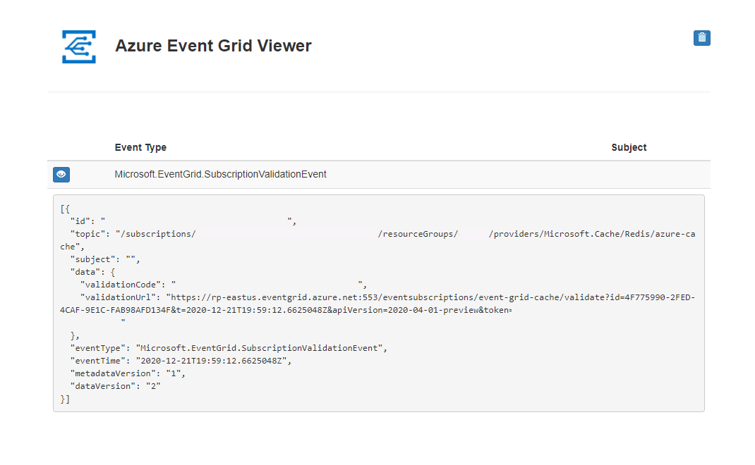 El visor de Azure Event Grid.