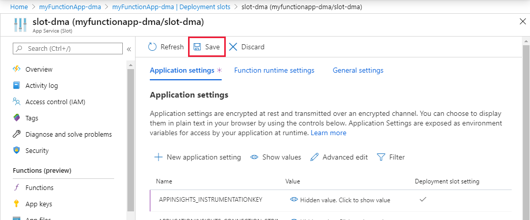 Guarde la configuración de ranura de implementación.