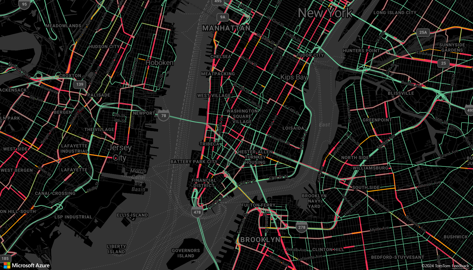 Captura de pantalla de un mapa que muestra datos de un origen de mosaico vectorial.