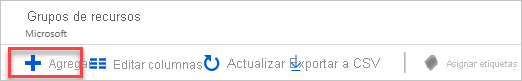Captura de pantalla de la adición de un grupo de recursos en el portal Azure