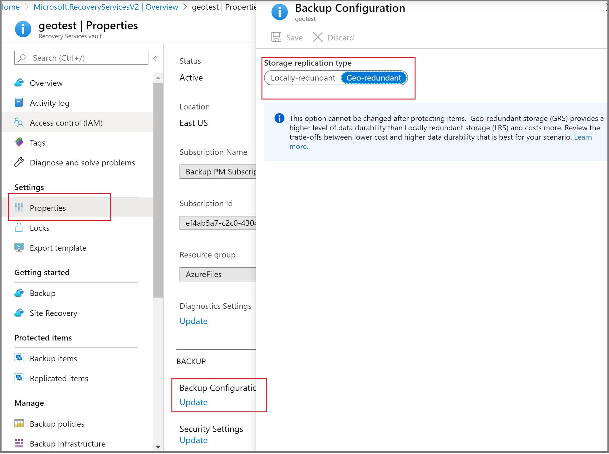 Recorte de pantalla que muestra cómo actualizar la Configuración de Backup.