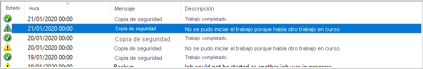 No se pudo iniciar el trabajo porque había otro trabajo en curso