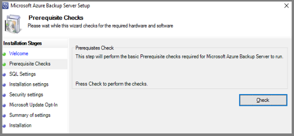 Comprobación de requisitos previos de Azure Backup Server