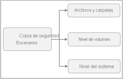 Diagrama que muestra los escenarios de copia de seguridad de MARS.