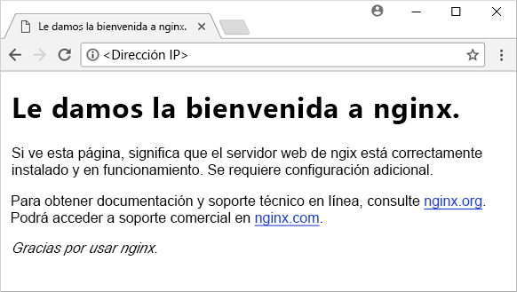 el sitio web de NGINX se carga ahora correctamente