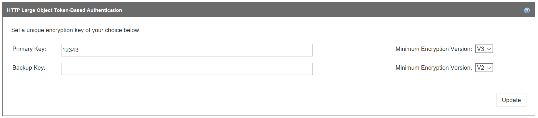 Captura de pantalla de la clave de configuración de autenticación del token de red de entrega de contenido.