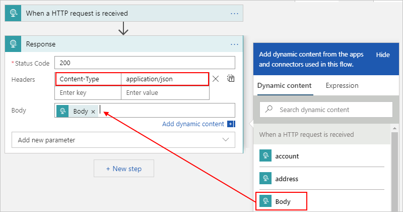 Captura de pantalla que muestra Azure Portal, el flujo de trabajo de consumo y la información de la acción de respuesta.