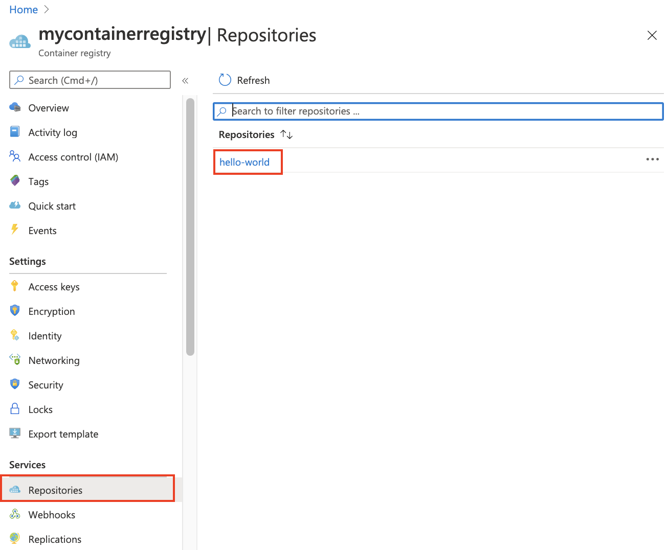 Lista de imágenes de contenedor en el portal