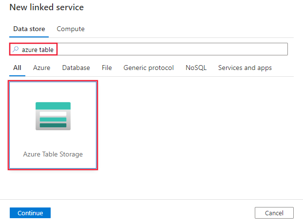 Captura de pantalla del conector de Azure Table Storage.