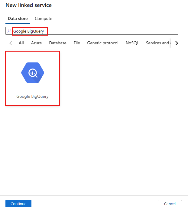 Captura de pantalla del conector de Google BigQuery.