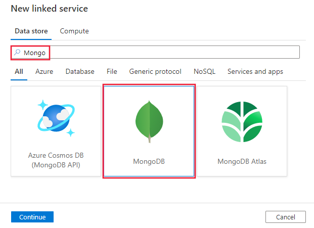 Captura de pantalla del conector de MongoDB.