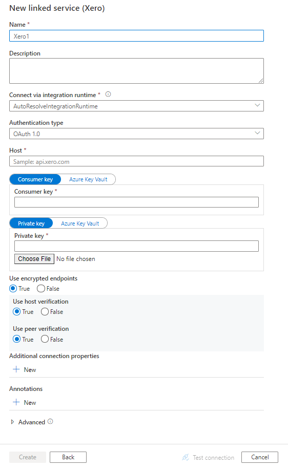 Configuración de un servicio vinculado en Xero.