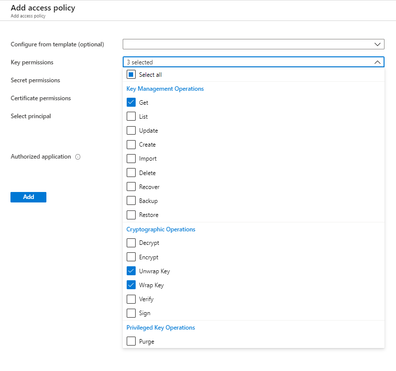 Captura de pantalla que muestra cómo habilitar el acceso de Data Factory a Key Vault.