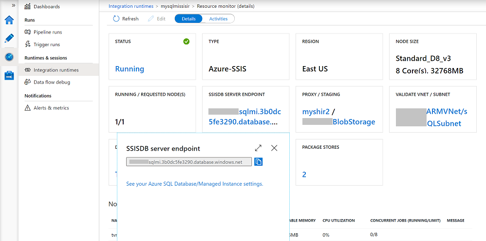 Supervisión de la instancia de Azure-SSIS IR: icono SSISDB