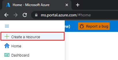 Muestra una captura de pantalla del botón "Crear un recurso" de Azure Portal.