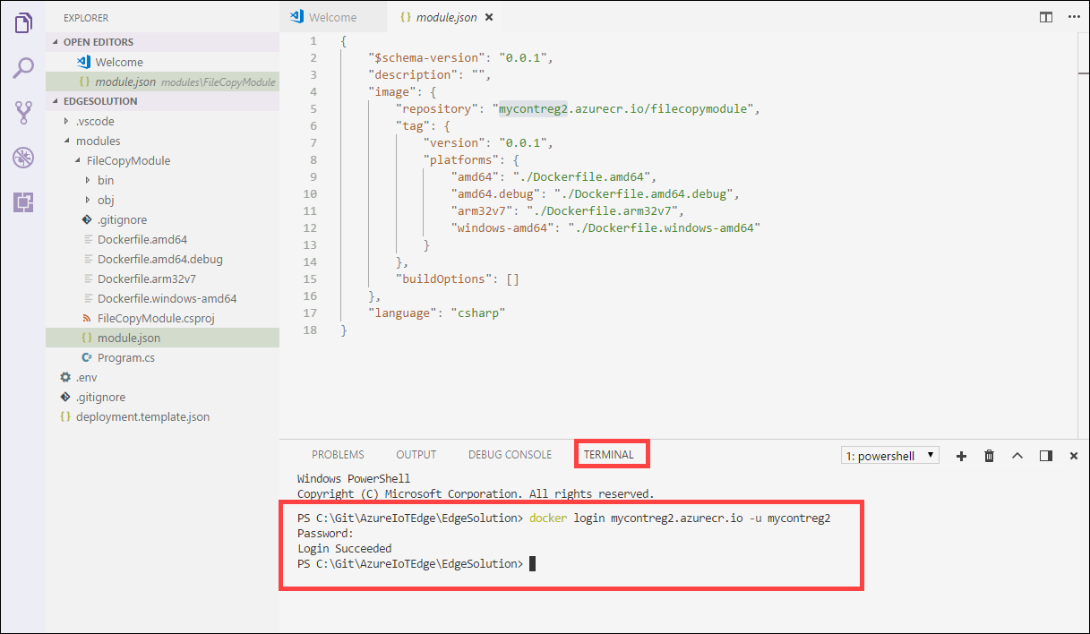 Compilar e insertar solución IoT Edge