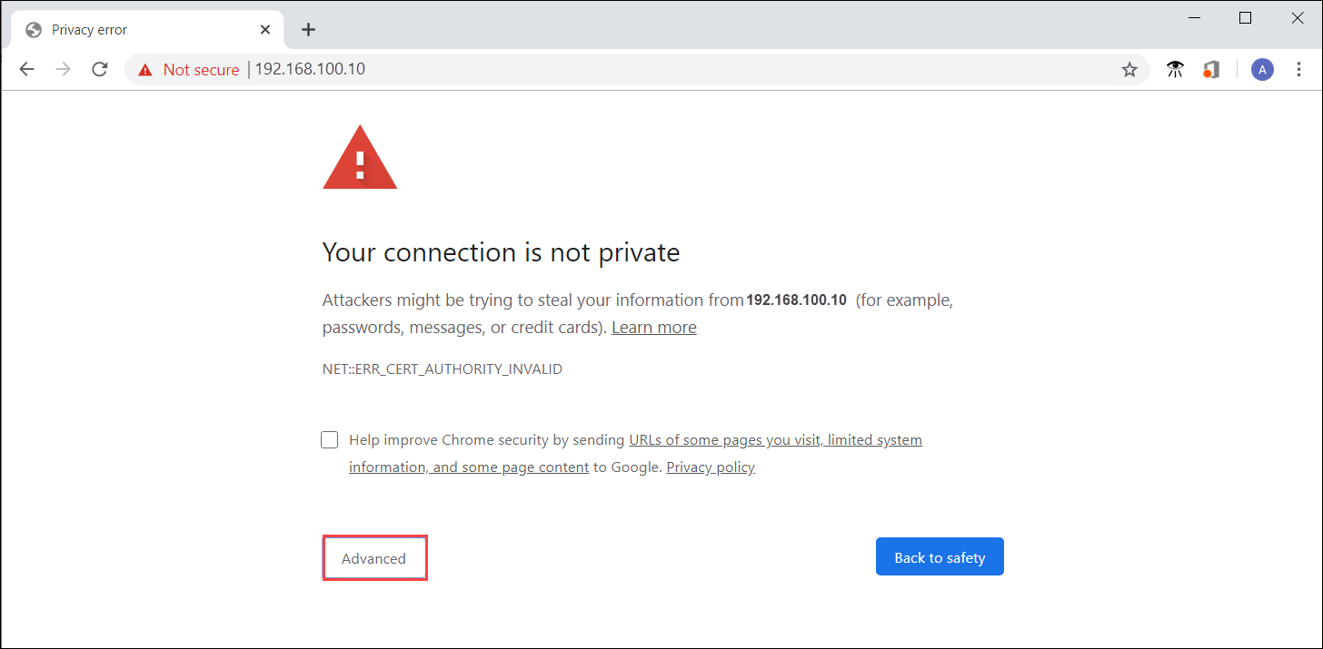 Mensaje de error del certificado de seguridad del sitio web