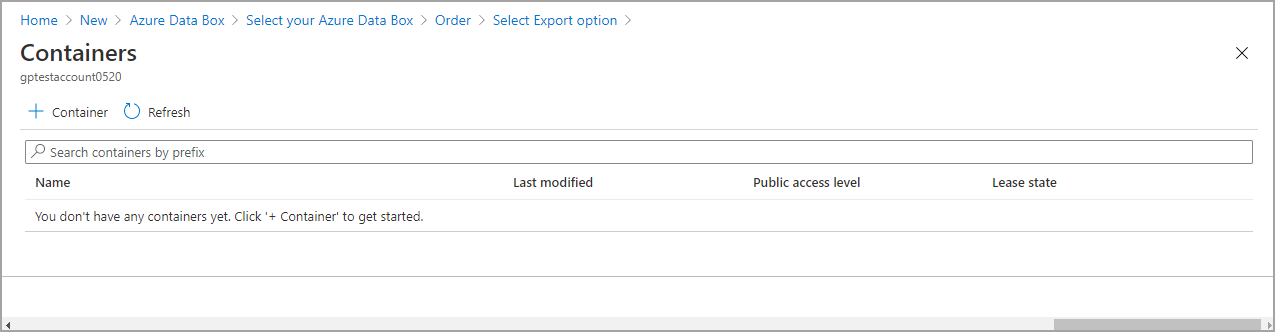 Selección de opción de exportación, contenedores