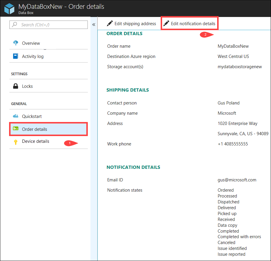 Comando para editar los detalles de la notificación en los detalles del pedido