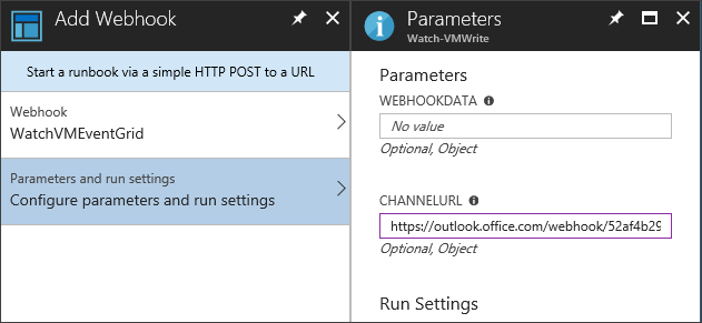 Configuración de los parámetros del webhook