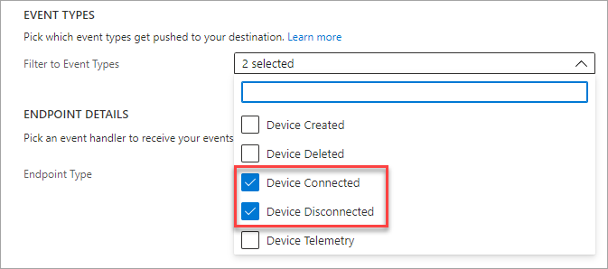 Seleccionar tipos de evento de suscripción