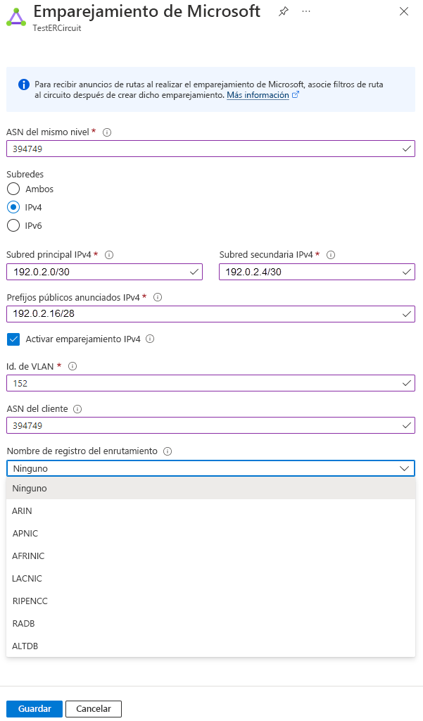 Captura de pantalla que muestra cómo actualizar la configuración de emparejamiento de Microsoft.